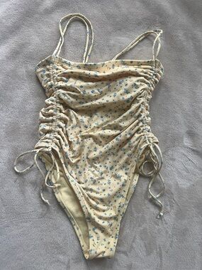 Wild Fable Buttery Yellow Floral Ruched One-Piece Swimsuit